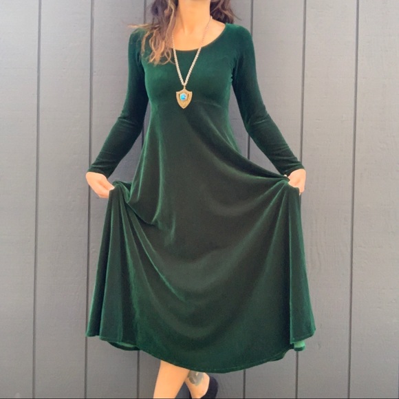 Vintage Dresses & Skirts - SOLD!!Vintage Dark green velvet empire waist dress Sz S